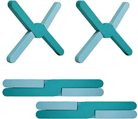 Ben & Bel Elegante set di 2 traverse pieghevoli in silicone a forma di X, antiscivolo, resistente al calore, per pentole calde, piatti, pentole, verde+verde