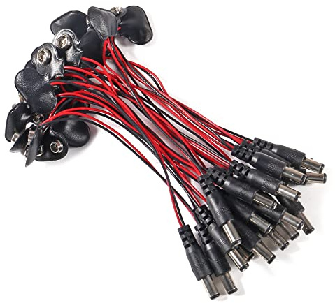 Lot de 30 connecteurs de borne de batterie de type T 15 cm 9 V - Connecteur de boucle de batterie 9 V avec connecteur CC mâle 2,1 mm x 5,5 mm pour connecteur de bouton de batterie 9 V
