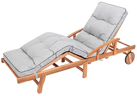 Bjird - Cojín para Tumbona de Exterior 200 x 55 cm - Colchóneta para Tumbona de Jardin y Terraza y Balcón - Impermeables - Made in EU - Ceniza