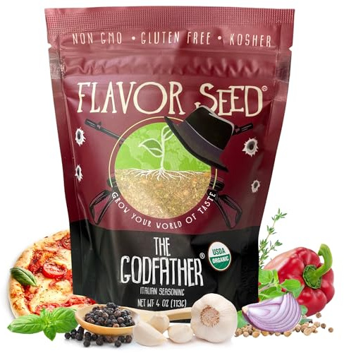 Organic Italian Seasoning, The Godfather by Flavor Seed, Mediterranean Blend of Herbs and Spices for Pasta Salad, Tomato Sauces, Pizza Toppings, Organic Salad, Non GMO, Kosher, 4 oz Resealable Pouch
