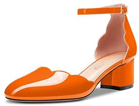 NobleOnly Donna Chunky Blocco Basso Tacco Chiusa Rotonda Punta Cinturino alla Caviglia Pumps Fibbia da Matrimonio Ufficio Feste Dress Sandali 5 CM Heels Arancione 38 EU