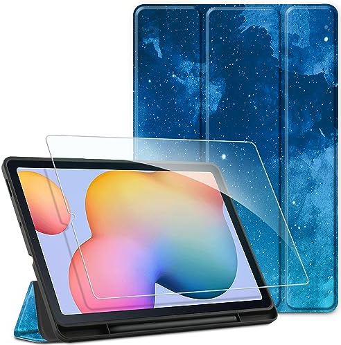 EasyAcc Hülle für Samsung Galaxy Tab S6 Lite 2024/2022/ 2020 10.4 Zoll mit Schutzfolie - Ultra Dünn mit S Pen Halter Schutzhülle für SM-P620N/ P625N/ P610N/ P613N/ P615N Blau Sterne