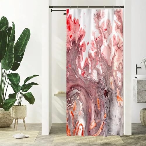 Uiiooazy Duschvorhang Marmor Optik, Duschvorhang Schmal Rosa Grau Abstrakt Marmoriert Duschvorhäng Anti Schimmel Wasserdicht Polyester Stoff Waschbar Bad Vorhang mit 6 Haken für Badezimmer 90Bx180Hcm