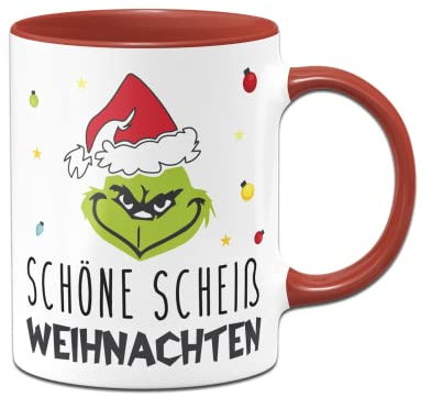 Tassenbrennerei Grinch Tasse - Schöne S Weihnachten - Weihnachtstasse mit Spruch lustig - Anti Weihnachten (Rot)