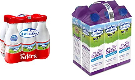 Central Lechera Asturiana Leche Entera, 6 x 1.5L & Leche sin Lactosa Semidesnatada, 6 x 1L