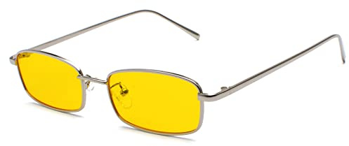 Ggpyyon Narrow Rectangle Sunglasses for Women Men,Retro 90s Square Glasses | Vintage,Small Metal Frame,Sun Glasses,Candy Colors