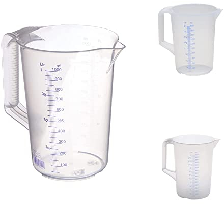 hünersdorff Messbecher Set 3teilig | 1/2 / 3 Liter | Polypropylen (PP) | bruchsicher und spülmaschinengeeignet | geschlossener Griff | blaue Skala