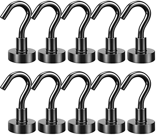 Lictin Magnethaken, 10 Stücke Neodym Magnete Extra Stark, 10kg Starke Magnete Haken Schwarz, Werkstatteinrichtung Küchen gadgets Magnet Haken Abnehmbar