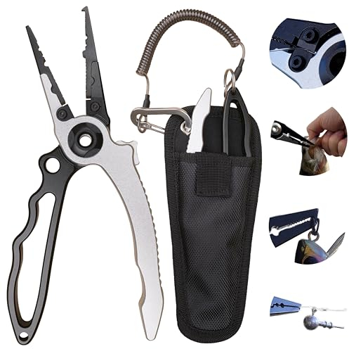 Zotic Profi Multitool Anglerzange, Lösezange, Hecht, Barsch, Zander – Sprengringzange, Hakenlöser, Schnurknipser, Klemmhülsen-Quetscher, CNC, Aluminium