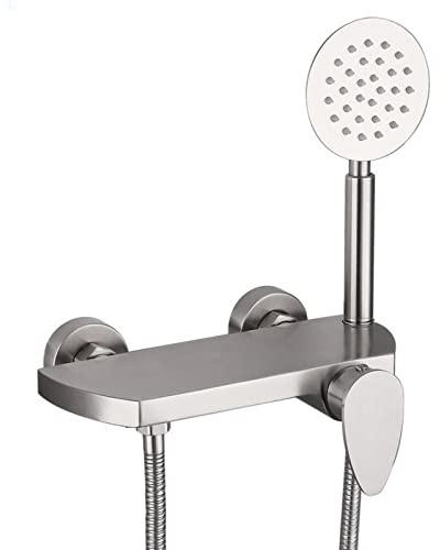 Bad-Dusch-Mischbatterie, Wandmontage, Edelstahl, gebürstetes Nickel, Duschkopf und Schlauch-Set für Badarmaturen A vision