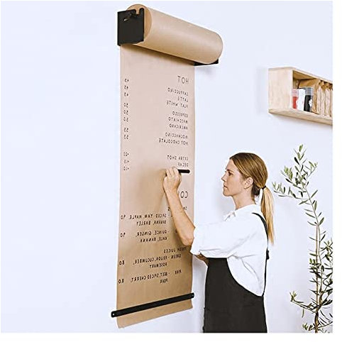 Wandmontierter Kraftpapierspender und -Schneider, 50 Meter Lange Metzgerpapierrolle, für Café-Menünotizen/Küchenwanddekoration/Kritzelzeichenbrett (Größe: Stahlrahmen breit – 97 cm)