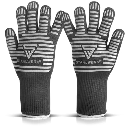 STAHLWERK Guanti resistenti al calore fino a 800°C EN 407:2004 Guanti di protezione dal calore resistenti al fuoco | guanti termici | guanti da lavoro in robusto tessuto ARAMID