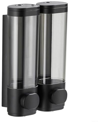 HEIBTENY Distributeur de savon mural - 215 mm - Distributeur de savon manuel à une tête - Pour gel douche, shampoing, désinfectant - Pour cuisine, salle de bain, bureau - Noir - Double