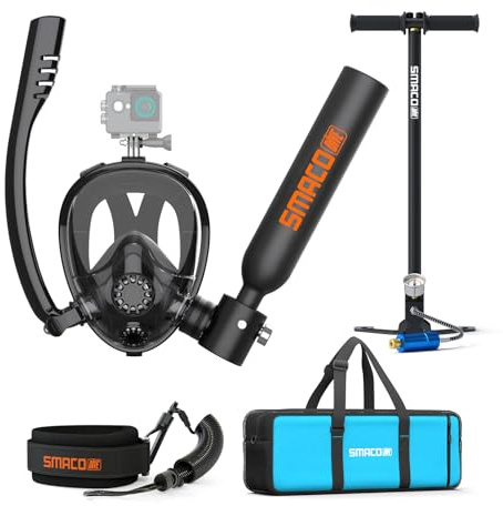 SMACO Bouteille de Plongée Mini Réservoir de Plongée 0,5 L avec sous-Masque Fournit Environ 6 Minutes de Respiration sous-Marine Petits Réservoirs de Plongée, Paquet C, Noir