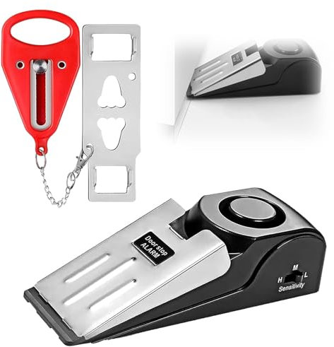 2Pcs Door Jammer, Hotel Lock Travel Safety, Jammers for Inside Doors, Obstruction Alarm, Double Headed Red Lock for Home Hotel Travel Security Personal Protection