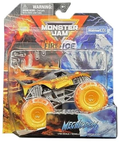 Monster Jam Fire & Ice Megalodon, camión fundido a presión exclusivo de la tienda, escala 1:64