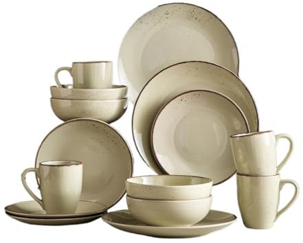 WLIHDB Dinner Sets 16/32/48-Piece Stoneware Ceramic Dinnerware Set With Dinner Plate,Dessert Plate,800ml Bowl, Mug Tableware Set For Dinner(32-PIECE)