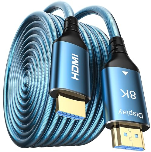 WTPGTI 8K HDMI Glasfaserkabel 10m, Stahlpanzerung Optisch HDMI 2.1 Kabel Ultra High Speed, 8K UHD, Druckfest und Maustestbeständig für HDTV/Projektor/Heimkino/TV-Box/Gaming-Box/PS5