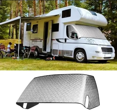 Wohnmobil-Frontscheibenabdeckung für Ford Klasse C E450 1997–2023, Wärmedämmung, UV-Schutz, Sonnenschutz, 4-lagig, mit Spiegelausschnitt, silberfarbener Auto-Außenschutz