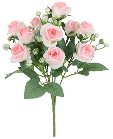 AQCQDQ 5 Bündel Künstlicher Rosenstrauß, Künstliche Rosen Blumen, Künstliche Rose Brautstrauß Deko Blume, Rosa Seide Rose Sträuße mit Stiel für Hochzeit Home Garten Party Büro Dekor (Rosa)