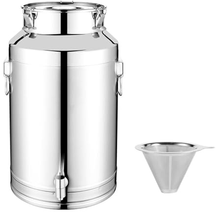 Yiustldd Bidon de Transport de Lait en Acier Inoxydable de 5 à 22 L avec Robinet, Entonnoir à Mailles 250 pour liquides,10L