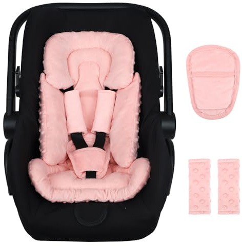 Jundetye Infant Car Seat Insert Boy Girl, 3 in 1 Newborn Carseat Insert with Strap Pads, Car Seat Head Support for Baby Strollers, Swings, and Bouncers, Comfortable and Machine Washable, Orange Pink