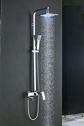 Juego de Grifo de Ducha de baño con LED Cromado, Cabezal de Ducha LED, caño Giratorio en Cascada, Grifo Mezclador Monomando, Grifo de Ducha de baño, Cabezal de Ducha de 12 Pulgadas