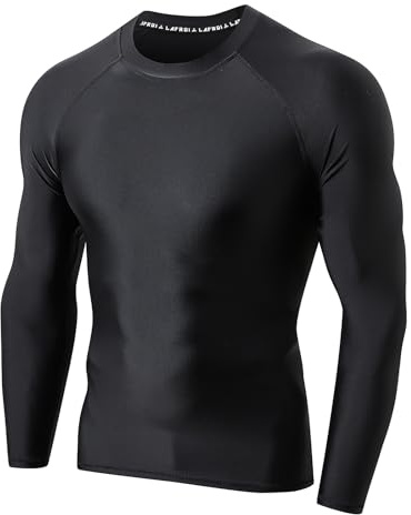 LAFROI Långärmad tröja för män, UPF 50+ kompression, BJJ, simning, rashguard Black Size XL