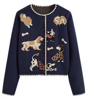 CIDER Cute Cardigan Sweaters for Women Trendy Knit Crew Neck Animal Pattern Button Down Cardigan Knitwear Outerwear