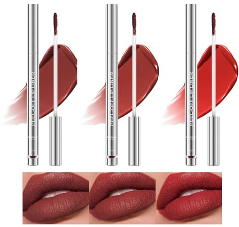 3PCS Peel Off Lipliner Stain, Wasserfest Tattoo Matte Finish Lippenfleck, Lang Anhaltender Übertragungsfest Peel Off Lippenstift, Hochpigmentierter Lipgloss für Frauen (Dunkelrot/Ziegelrot/Rose)