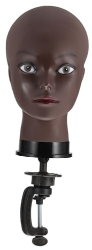 Gatuida Mannequin Tête Calvitie avec Support Fixation Table Tête Perruque Durable pour Coiffure Maquillage Affichage Chapeaux et Lunettes Modèle Peau Noire