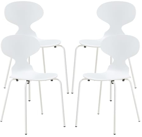 [en.casa] Esszimmerstühle 4er Set Kil Stühle für Esszimmer 80 x 47 x 48 cm Essstühle Küchenstühle Stapelstuhl Holz Metallbeine Weiß