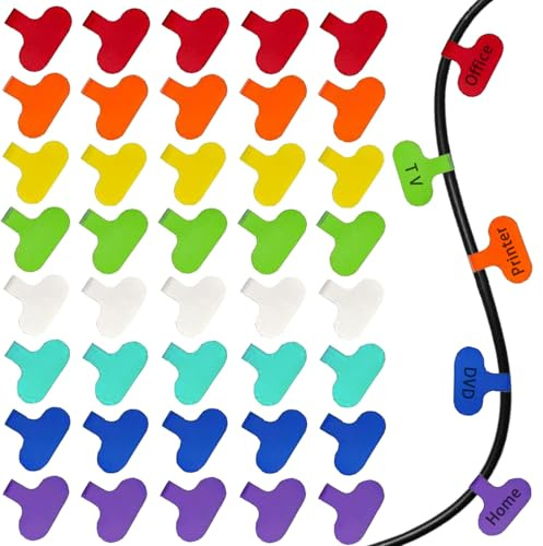 40 Pcs Multi Color Cable Labels, Oval Wire Labels for Electronics, Computer & Industrial Cable Management and Identification, Durable Cord Tags with Writable Surface in 8 Assorted Colors(1.5 x 0.78)