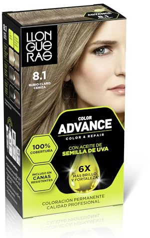 Llongueras Color Advance Tinte Pelo Mujer - Tono 8.1 Rubio Claro Ceniza | Coloración Permanente, 100% Cobertura Incluso En Canas Resistentes, Calidad Profesional, 6 veces más brillo y fortaleza