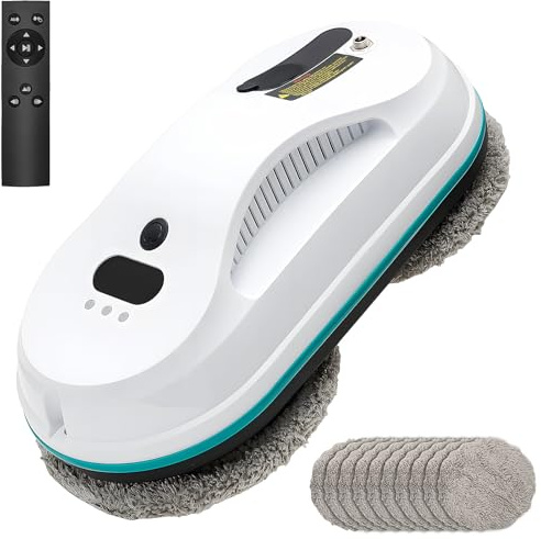 Fensterputzroboter mit Wasserstrahl 5600 Pa Automatischer Fensterputzer mit 3 Reinigungsmodi, intelligente Navigation, Kantenerkennung, inkl. 10 Reinigungstücher, 4m Sicherheitsseil