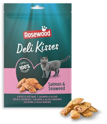 Rosewood Deli Kisses Lachs & Seetang - Knuspriger Katzensnack mit leckerer Lachsfüllung, ummantelt mit Seetang und Karotte, ohne Salz oder Zucker, ohne künstliche Zusatzstoffe, 60 g