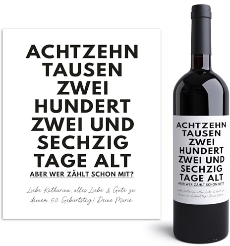 Flaschenetiketten 50. Geburtstag Geschenk personalisiert Weinetiketten selbst gestalten Geburtstagsgeschenk Wein Etiketten 2 Stück | 10x12 cm