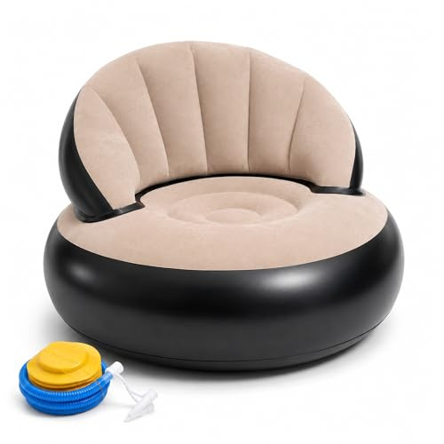 Qnbonrich Divano gonfiabile, poltrona gonfiabile, impermeabile, con superficie floccata, divano ad aria per interni ed esterni, per campeggio, soggiorno, giardino, terrazza (cachi)