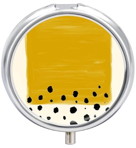 Pilulier rond jaune moutarde et noir, portable à 3 compartiments, exquis pilulier en métal avec fermeture à pression, boîte de rangement pour tablette pour sac à main, poche, voyage et utilisation