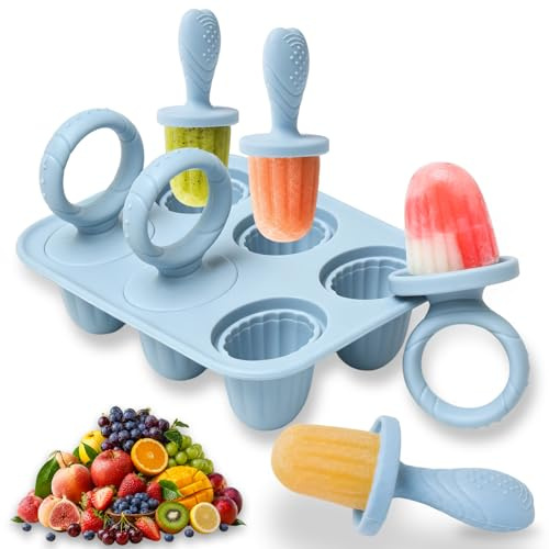 JoyPlus Moule à Glace pour Bébé, 6X 17ML Mini Moule Crème Glacée en Silicone sans BPA, Moules à Popsicle Enfant avec Bâtonnets,Glace Maison Moule pour Popsicles, Crèmes Glacées, Sorbets (Bleu)