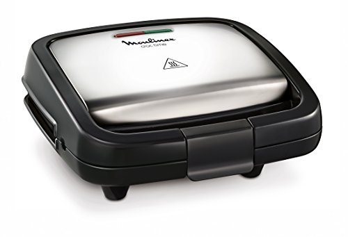 Moulinex SZ192D Croc time, Griglia con Piastre Rivestite di Materiale Antiaderente, per Scaldare Panini e Grigliare la Carne o le Verdure, Dotata di Impugnatura Isolata e Fermo di Chiusura