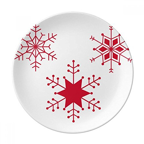 Weihnachts-Dessertteller aus Porzellan, Schneeflocken-Motiv, 20,3 cm, Rot