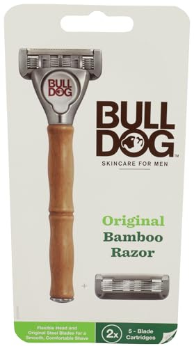 Bulldog Mens Skincare and Grooming Original Bamboo Razors for Men with a Natural Bamboo Razor Handle and 2 Razor Refills