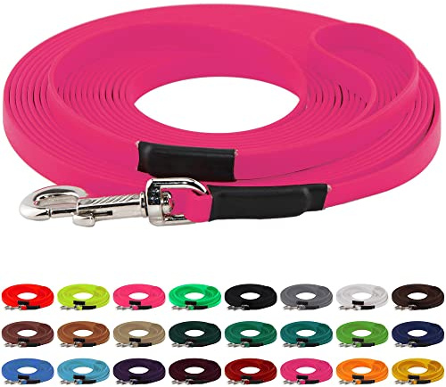 LENNIE BioThane Schleppleine, 19mm, Hunde ab 35kg, 15m lang, mit Handschlaufe, Magenta, genäht
