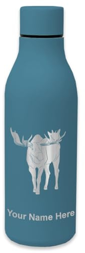 LaserGram Double Wall Stainless Steel Water Bottle, Moose, Personalized Engraving Included (Slate Blue)
