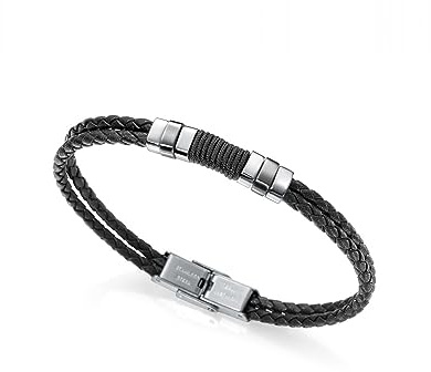 Viceroy Pulsera de Hombre Air de Piel Doble Negra Trenzada y Acero - Ref 1283536214