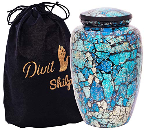 Divit Shilp Einäscherungsurne für menschliche Asche mit Samt Beutel, für Erwachsene bis 100 kg. (Blue Mosaic, Adult, Adult)