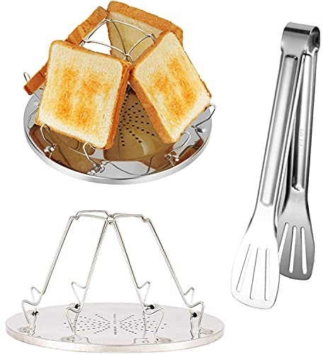Tostapane portatile da campeggio Tostapane pieghevole,4 Fette Tostapane in Acciaio Inox, Tostapane Toast all'aperto,vassoio poroso,Con clip per barbecue, adatto per il campeggio all'aperto in famiglia