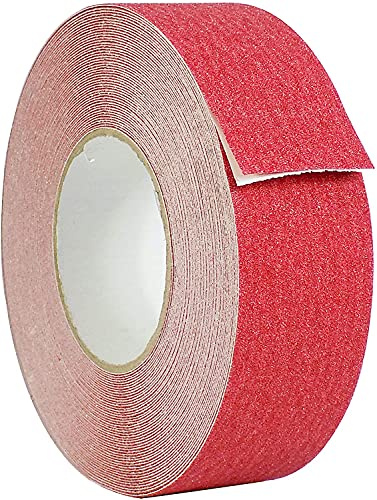 Guuzi Nastro Antiscivolo, 5cm × 20m Antiscivolo Migliore Presa, Attrito, Adesivo Abrasivo per Scale, Sicurezza, Gradino, Interno, All'aperto, Attenzione - Rosso