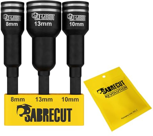 3 x SabreCut SCENDK1 Nut Socket Driver Set HEX to 8mm 10mm 13mm Nut Socket for Impact Drill Drivers